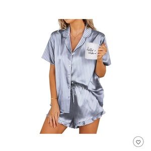 Women's Satin Pajama Set - Baby Blue Striped
